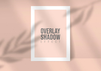 Shadow Overlay Plant Vector Mockup A4 Paper sheets. Shadows overlay effects Of A leaf on pink background in a modern minimalist style. For presentation Flyer, Poster, blank, logo, invitation