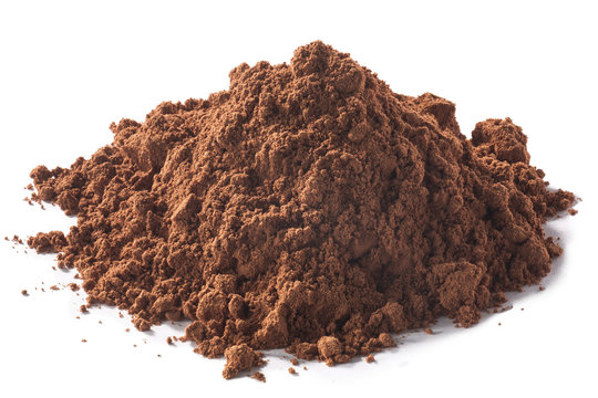 Ground cocoa powder, isolated