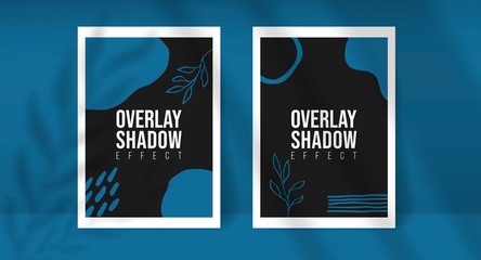 Shadow Overlay Plant Vector Mockup two A4 Paper sheets. Shadows overlay leaf and window light effects. Modern minimalist style. For presentation Flyer, Poster, blank, logo, invitation.