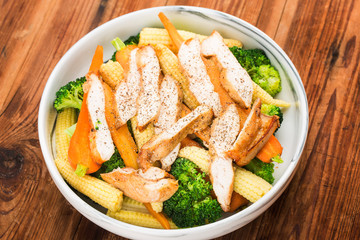 Chicken breast with fresh salad， Healthy lunch menu. Diet food.