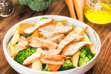 Chicken breast with fresh salad， Healthy lunch menu. Diet food.