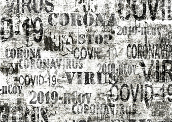 Coronavirus COVID-19 news grunge background. Dangerous respiratory corona virus newspaper page paper texrure
