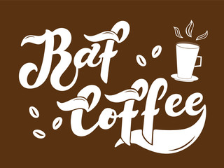 Raf Coffee. The name of the type of coffee. Hand drawn lettering. Vector illustration. Illustration is great for restaurant or cafe menu design