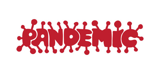 Pandemic vector lettering text in form of coronavirus. Concept covid19 can to be inserted in the news feed, for headlines, posting on photographs. Global pandemic announcement.