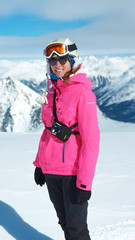 Fototapeta na wymiar ski girl in the mountains winter, Piz Lagrev Schweiz