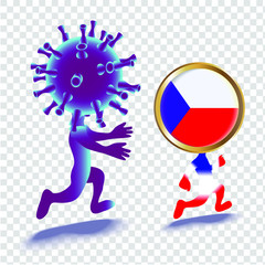 Cartoon illustration of people in the image of the bacteria Coronovirus and Czech Republic. Isolated image of cartoon characters. Epidemic concept.