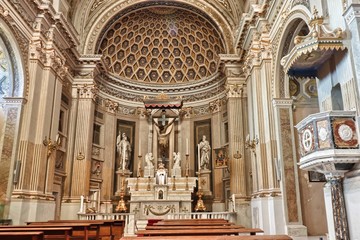 Fototapeta na wymiar Central nave of the Basilica of the Holy Cross in Cagliari, Sardinia, Italy