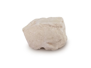 A specimen of diatomite isolated on white background. Diatomaceous earth or diatomite is a light-colored sedimentary rock composed chiefly of siliceous shells of diatoms.