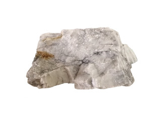 Mineral marble isolated on white background.  Marble is a metamorphic rock composed of recrystallized carbonate minerals, most commonly calcite or dolomite.