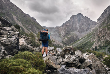 Hiker in the mountains of Kyrgyzstan