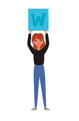Woman with banner vector design