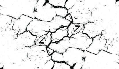 Cracked Surface Grunge Texture Vector. Uneven Overlay. Distressed Grungy Effect. Vector Illustration.Black Isolated on White Background. EPS 10.