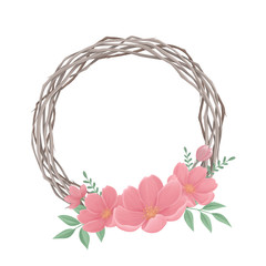 Easter Wreath with Spring Flowers on a White Background