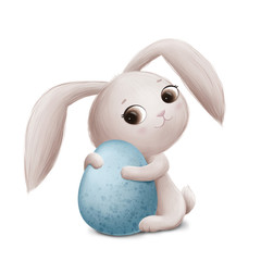 Little Bunny with a Blue Easter Egg