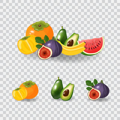Fresh fruits vector illustration. Healthy diet concept. Organic fruits and berries.