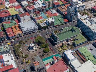 Beautiful aerial view of the main Church in San Jose Costa Rica, La Merced and the Cathedral
