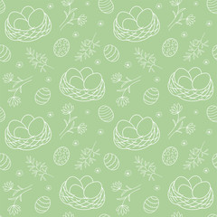 Seamless Pattern with Nests and Plant Elements for Easter