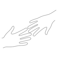 Continuous line art of hands symbolizing a team or teamwork flat color icon for business, inclusion concept, love concept isolated