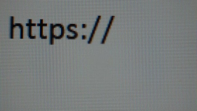 Close up of browser bar with WWW text and cursor. Internet Search Concept. Typing In Web Browser Address Bar https.