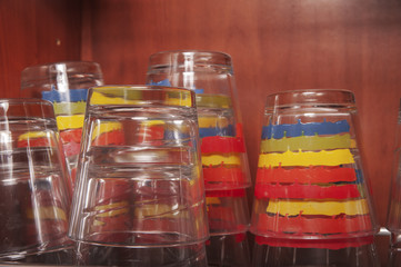 Fototapeta na wymiar untidy cups in the kitchen door