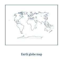 Graphic illustration of Earth globe map. Hand drawn continents contour in vector.