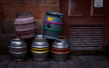 A group of beer barrels