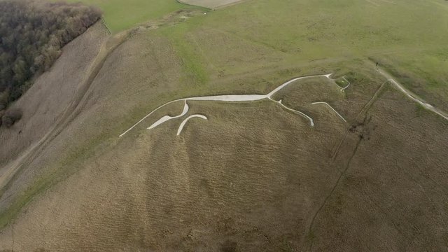 Drone approach shot of Uffington White Horse