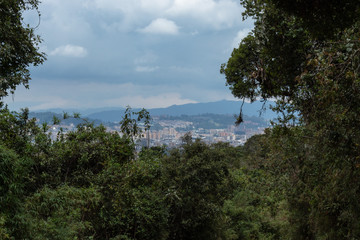Bogotá, colombia city at morning landsacape in cloudy day viewed from andean rainforest mountains...