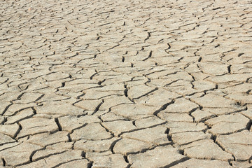 Dry lake cracked soil textured background, global warming, climate change, water crisis and ecological problems concept, closeup, copy space