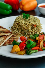 Chicken Mexican with Brown Rice & Sautteed Grilled Veggies