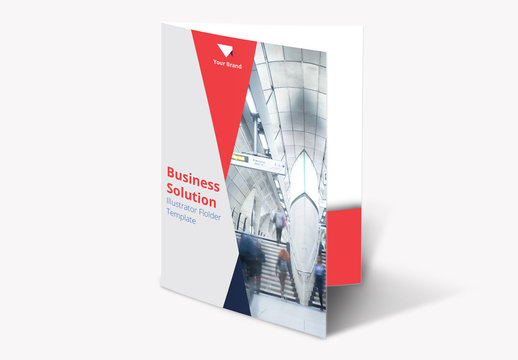 Folder Presentation Layout with Red and Blue Accents