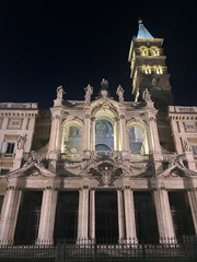 Night landscape of medieval Catholic cathedrals in the ancient central part of Rome.