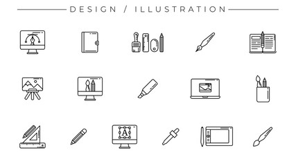 Design and Illustration concept line style vector icons set