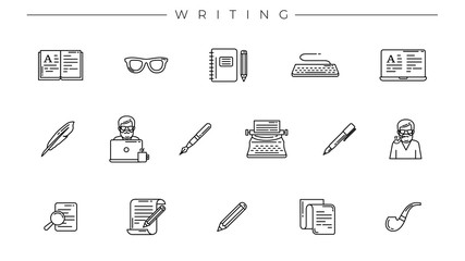 Writing concept line style vector icons set