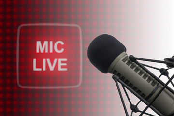 Professional microphone in radio station studio on air