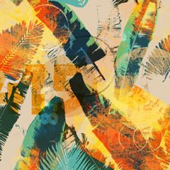 Modern digital artwork with natural elements and grunge surfaces and textures © vermilion2006