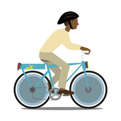 A male cyclist on an electric bicycle powered by sustainable electrcity.  Vector Illustration.