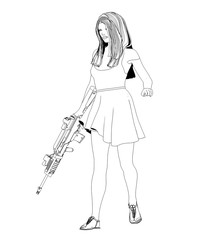 warrior woman character, 3D illustration, sketch, outline