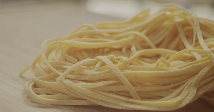 Raw pasta in a bowl