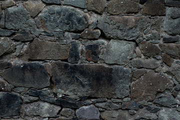 Texture of stone wall made of grey stones