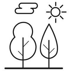 Landscape with trees and sun icon
