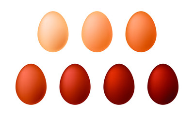 A set of seven Easter eggs colored by boiling them with onion skins. Vector stock illustration isolated on a transparent background