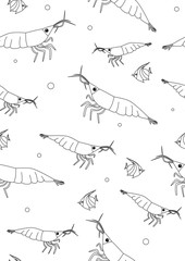 Fototapeta premium Seamless pattern or coloring page with screech and tropical fish for print, outline or linear vector stock illustration with ocean or sea and animal on a white background
