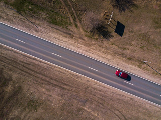 Aerial top down drone shot. Highway traffic.