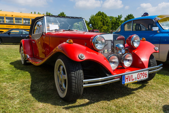 PAAREN IM GLIEN, GERMANY - MAY 23, 2015: Roadster JBA Falcon, 1977. The oldtimer show in MAFZ.