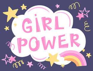 Girl Power hand drawn lettering. Vector illustration. Feminism slogan in cartoon style. Women motivation.