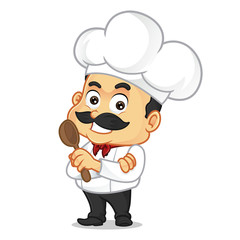 Chef cartoon holding wood spoon