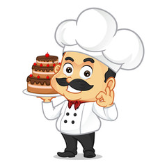 Chef cartoon serving cake