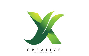 Letter X with eco leaf concept design.