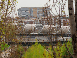 Images of sustainable urban park, Madrid Rio multidisciplinary space for pedestrians.Madrid Rio at the height of Antonio Lopez